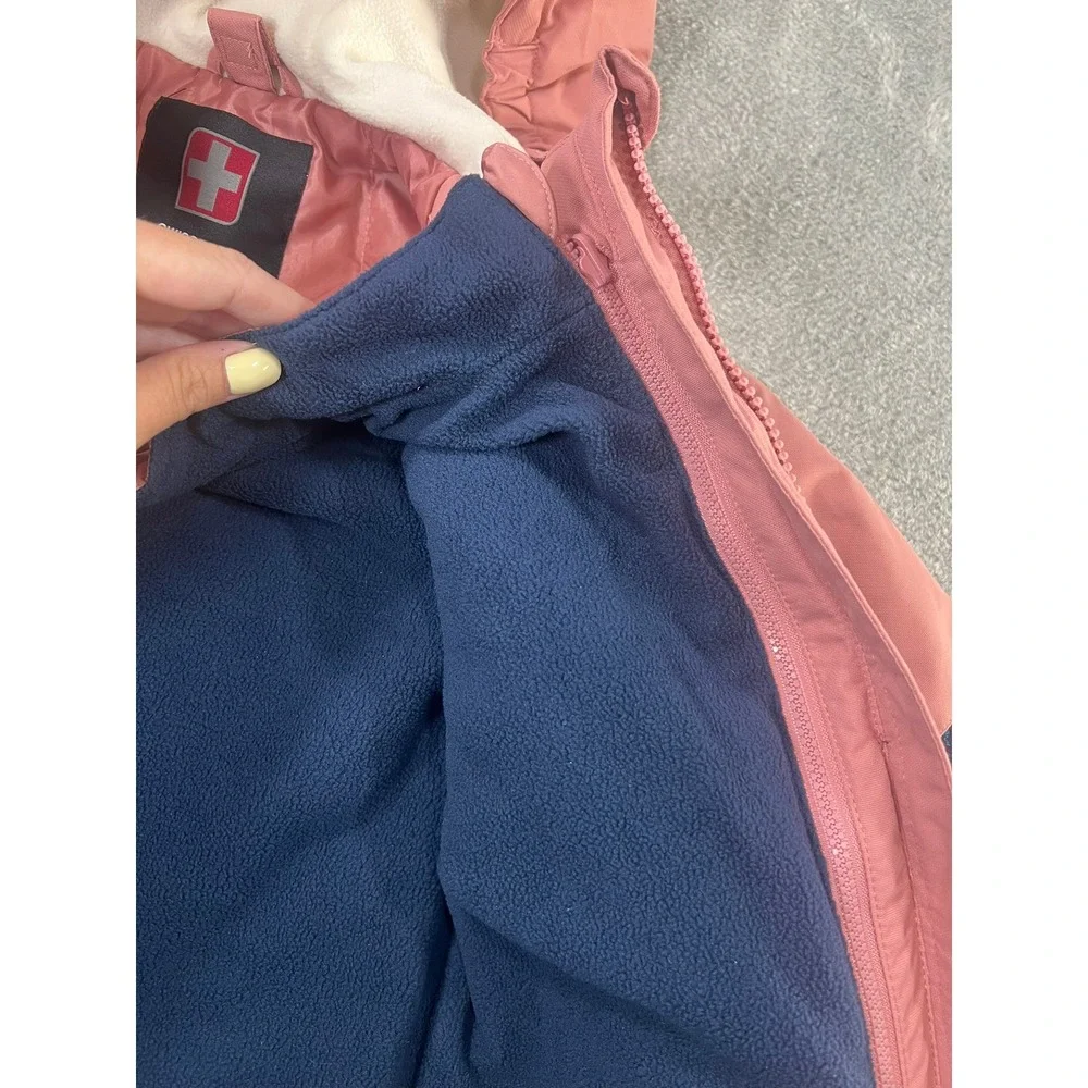 Swiss Tech Girls 4T 3-in-1 Systems Winter Jacket Pink Navy Abstract Fleece Liner